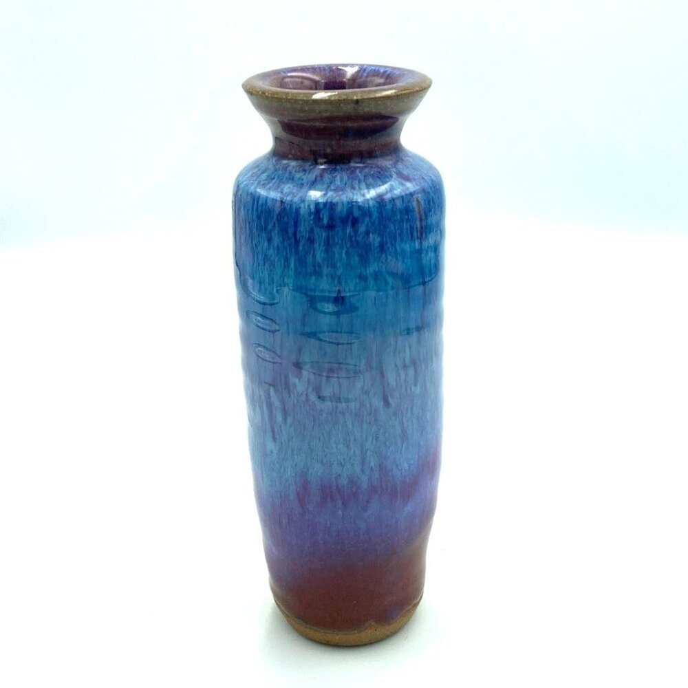 Peter K Studio Pottery Hand Thrown Vase Signed‎ Peter Blue Red Purple 6.5" H
